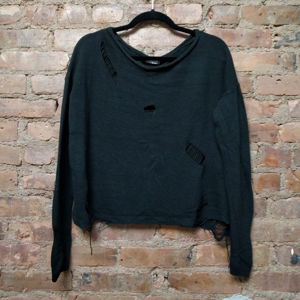 Black Distressed Ripped Knit Sweater